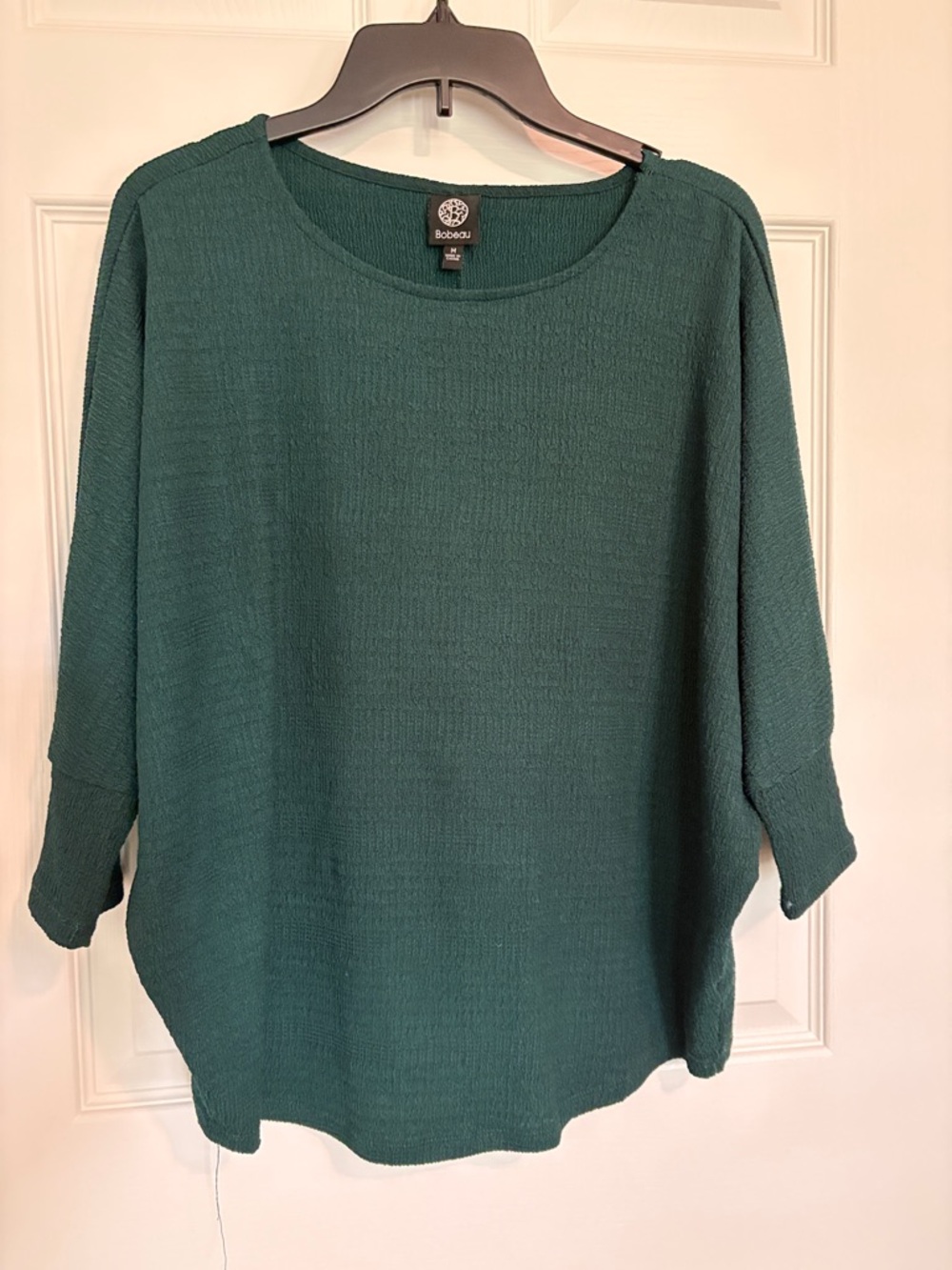 bobeau Forest Green Textured Dolman Top